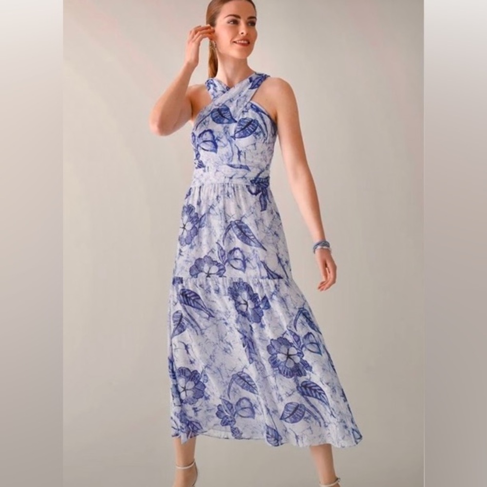 White House Black Market Blue and White Floral Maxi Dress - Picture 10 of 15